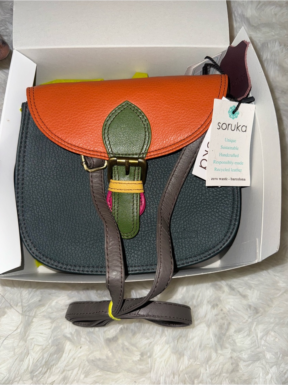 Soruka Colorblock Shoulder Bag in Orange, Green & Gray
